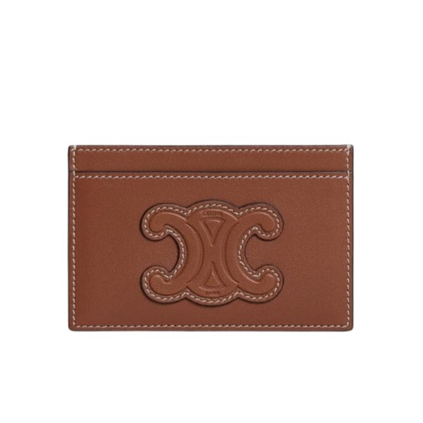 CELINE CARD HOLDER IN SMOOTH LAMBSKIN TAN BROWN 9CM