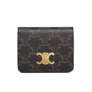 CELINE SMALL TRIOMPHE CANVAS TAN WALLET BROWN 11CM