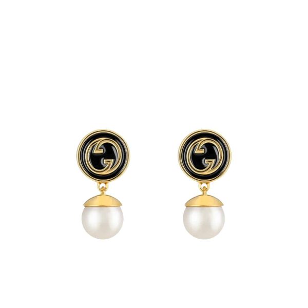 GUCCI BLONDIE PEARL EARRINGS GOLD TONE 774612 I9757 8499