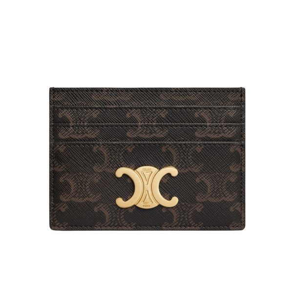 CELINE WALLET TRIOMPHE LEATHER CARD HOLDER BROWN 10.5CM