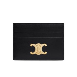 CELINE WALLET TRIOMPHE LEATHER CARD HOLDER BLACK 10.5CM