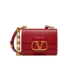 VALENTINO STUD SIGN GRAINY CALFSKIN SHOULDER BAG IN RED XW2B0J96CPD0RO