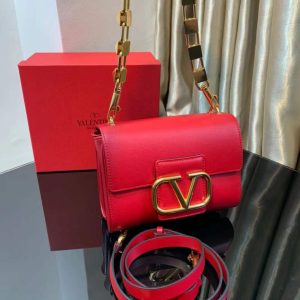 VALENTINO STUD SIGN GRAINY CALFSKIN SHOULDER BAG IN RED XW2B0J96CPD0RO