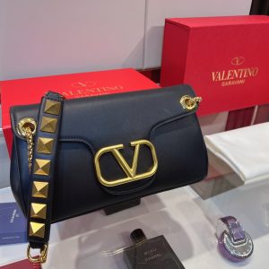 VALENTINO STUD SIGN NAPPA SHOULDER BAG IN BLACK XW2B0K26VNL0NO