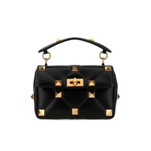 VALENTINO GARAVANI ROMAN STUD CHAIN LINK SHOULDER BAG IN BLACK