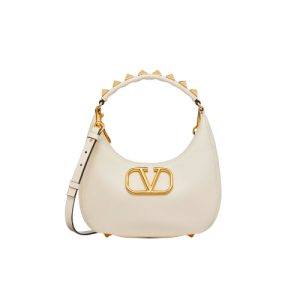 VALENTINO STUD SIGN CALFSKIN HOBO BAG IN WHITE 1W2B0K69EIMI16