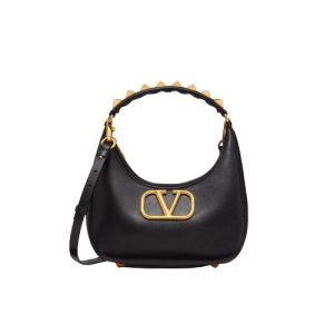 VALENTINO STUD SIGN CALFSKIN HOBO BAG IN BLACK  1W2B0K69EIM0NO