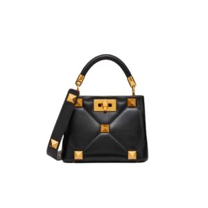 VALENTINO ROMAN STUD THE HANDLE BAG 520 IN NAPPA BLACK WB0J39BSF0NO