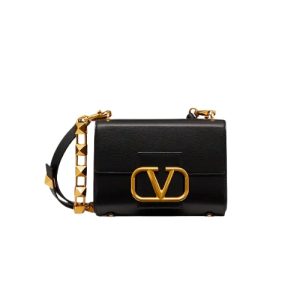 VALENTINO STUD SIGN GRAINY CALFSKIN SHOULDER BAG IN BLACK 2W2B0J96CPD0NO