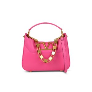 VALENTINO GARAVANI SMALL STUD SIGN LEATHER HOBO BAG IN PINK