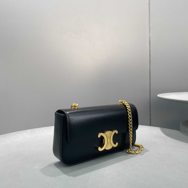 CELINE CHAIN BOX TRIOMPHE BAG IN SHINY CALFSKIN BLACK