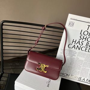 CELINE SHOULDER BAG TRIOMPHE IN SHINY CALFSKIN DARK RED 18CM