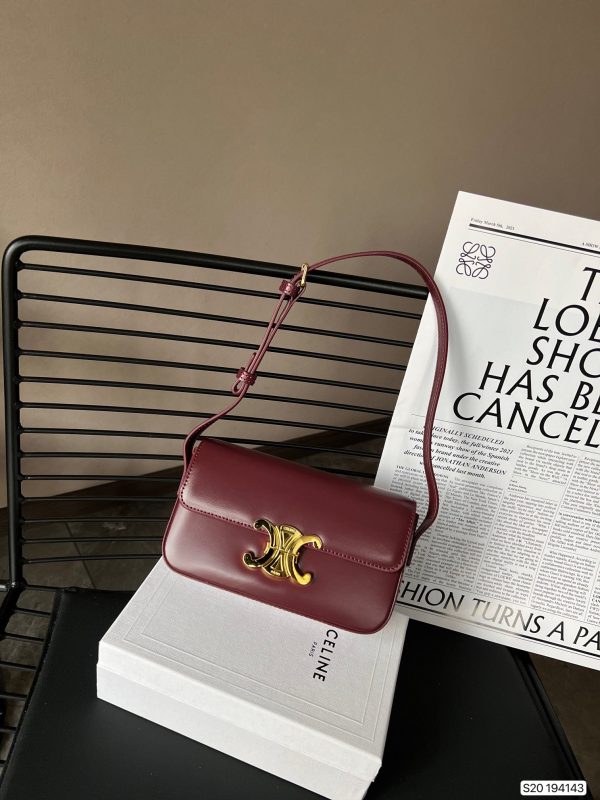 CELINE SHOULDER BAG TRIOMPHE IN SHINY CALFSKIN DARK RED 18CM