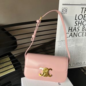 CELINE SHOULDER BAG TRIOMPHE IN SHINY CALFSKIN LIGHT PINK 18CM