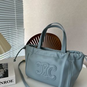 CELINE SMALL CABAS DRAWSTRING CUIR TRIOMPHE IN SMOOTH CALFSKIN BLUE 24CM 111013DU307SZ