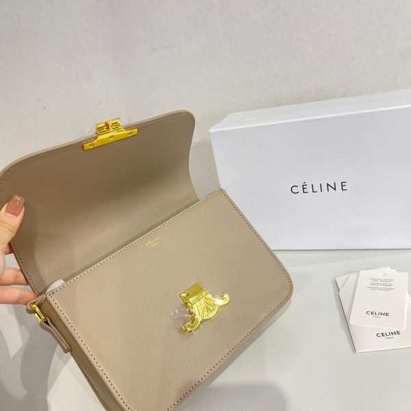 CELINE TEEN TRIOMPHE BAG IN SHINY CALFSKIN BEIGE 18CM