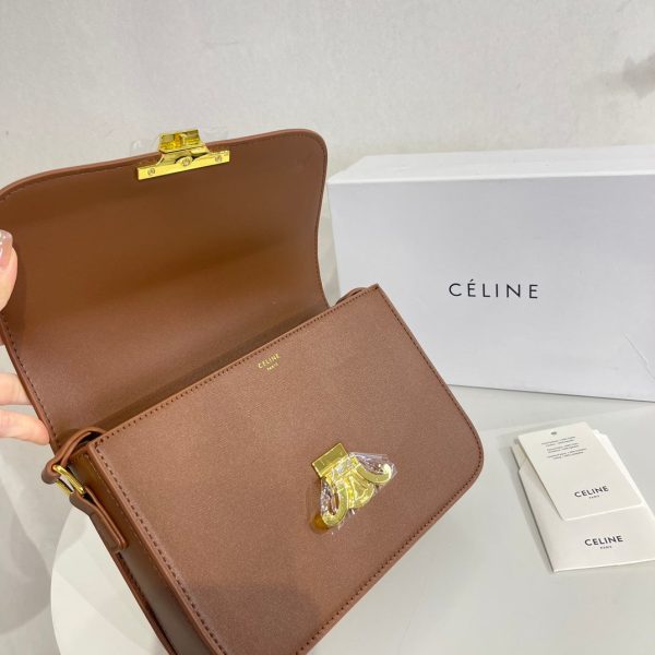 CELINE TEEN TRIOMPHE BAG IN SHINY CALFSKIN BROWN 18CM