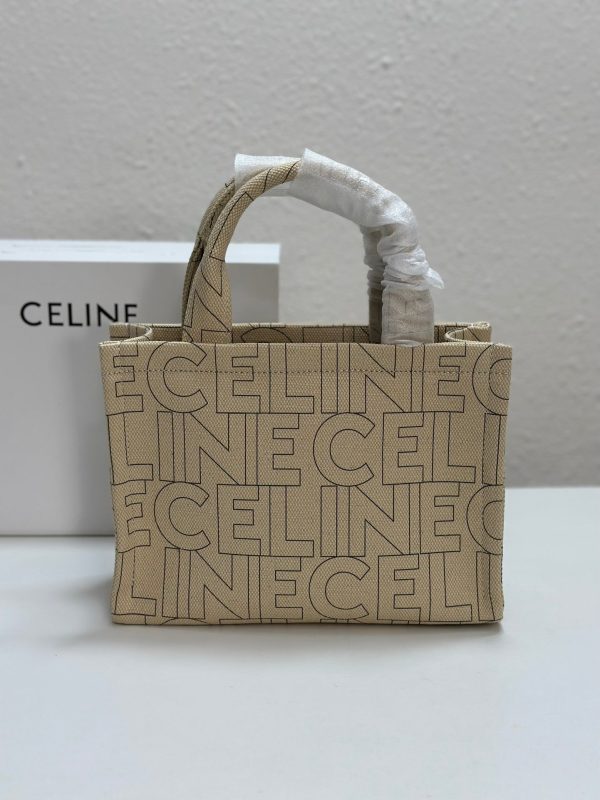 CELINE SMALL CABAS THAIS IN TEXTILE WITH ALL-OVER PRINT NATURAL TAN 25CM