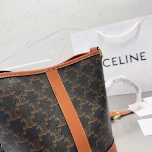 CELINE SMALL BUCKET IN TRIOMPHE CANVAS AND CALFSKIN TAN 20CM 191442CAS04LU