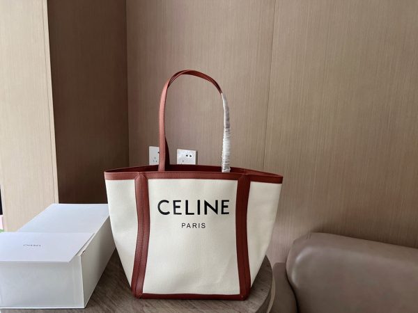 CELINE LARGE SQUARE IN TEXTILE WITH PRINT AND CALFSKIN BROWN 48CM