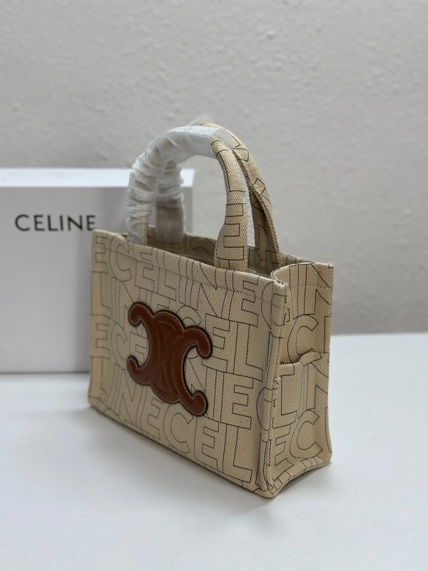 CELINE SMALL CABAS THAIS IN TEXTILE WITH ALL-OVER PRINT NATURAL TAN 25CM