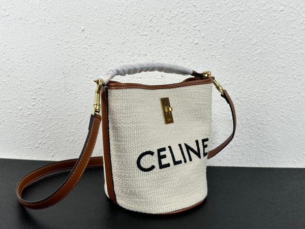 CELINE BUCKET 16 BAG IN TEXTILE WITH CELINE WHITE JACQUARD 18CM