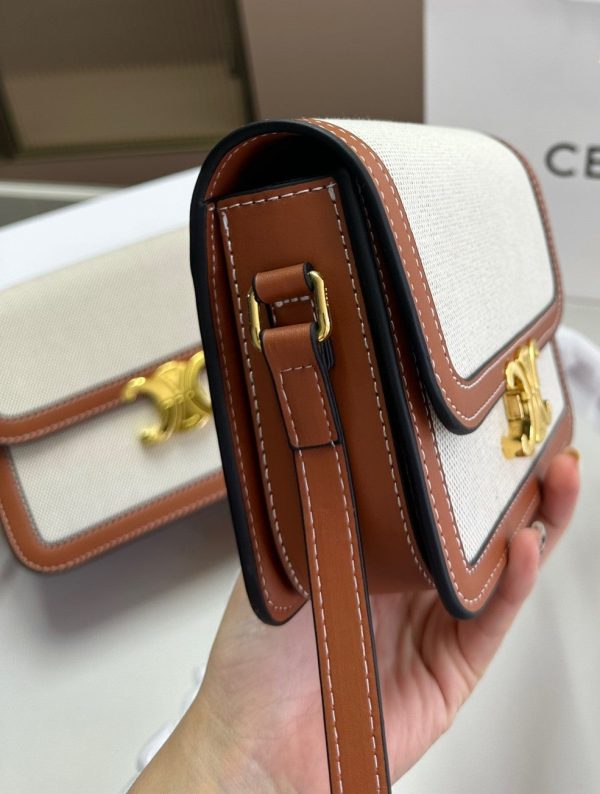 CELINE CLASSIQUE TRIOMPHE BAG IN TEXTILE AND CALFSKIN 22CM