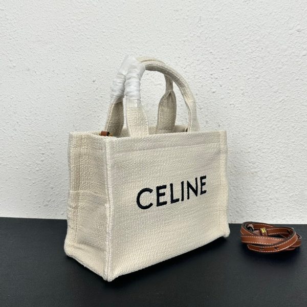 CELINE SMALL CABAS THAIS IN TEXTILE WITH JACQUARD IN WHITE 25CM