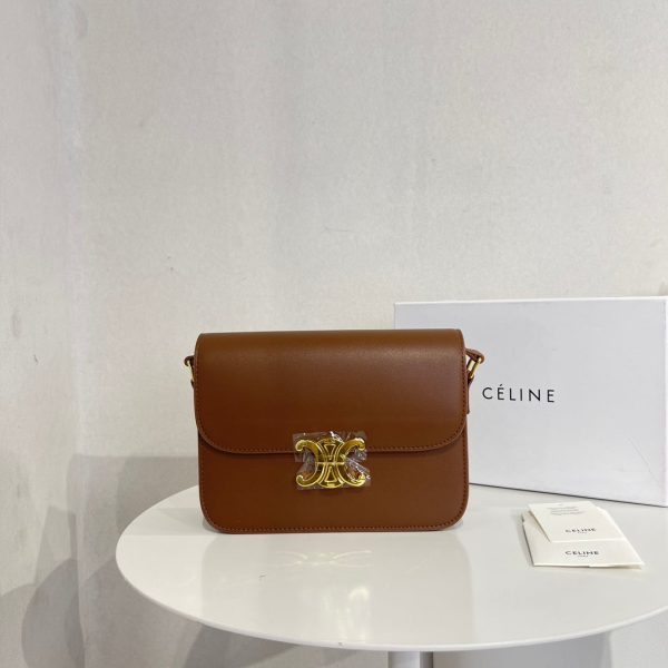 CELINE TEEN TRIOMPHE BAG IN SHINY CALFSKIN BROWN 18CM