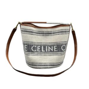 CELINE BUCKET 16 IN STRIPED TEXTILE WITH CELINE JACQUARD WHITE BLACK 25CM