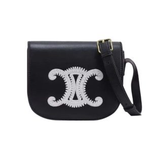 CELINE FOLCO CUIR TRIOMPHE IN SMOOTH CALFSKIN WITH TRIOMPHE EMBROIDERY BLACK 19CM