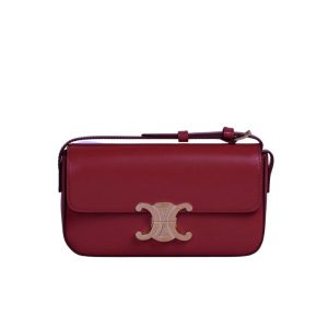 CELINE SHOULDER BAG TRIOMPHE IN SHINY CALFSKIN DARK RED 18CM