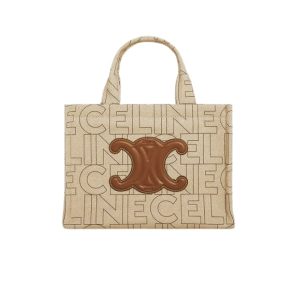 CELINE SMALL CABAS THAIS IN TEXTILE WITH ALL-OVER PRINT NATURAL TAN 25CM