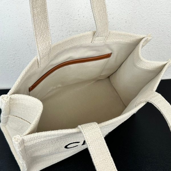 CELINE LARGE CABAS THAIS IN TEXTILE WITH JACQUARD IN WHITE 41CM