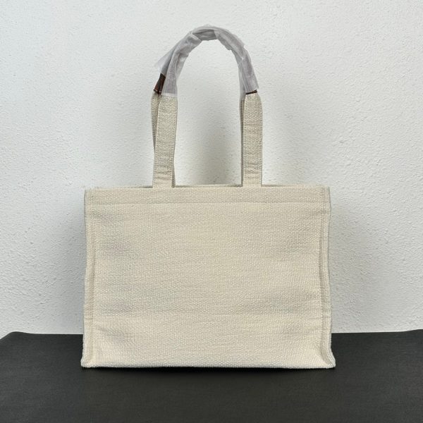 CELINE LARGE CABAS THAIS IN TEXTILE WITH JACQUARD IN WHITE 41CM