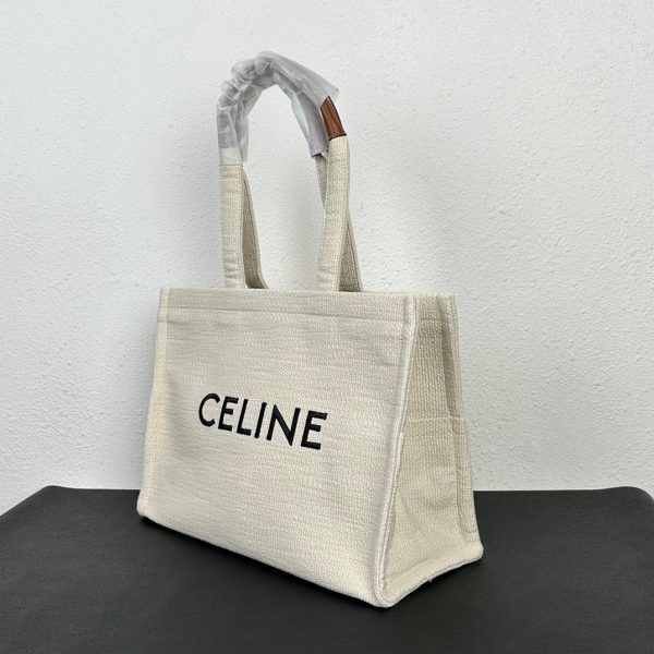 CELINE LARGE CABAS THAIS IN TEXTILE WITH JACQUARD IN WHITE 41CM