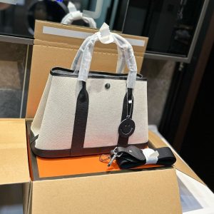 HERMES GARDEN PARTY 30 HANDBAG CANVAS BLACK 30CM