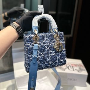 DIOR SMALL LADY DIOR MY ABCDIOR BAG DENIM TWEED BLUE 20CM M0538OTKV M911