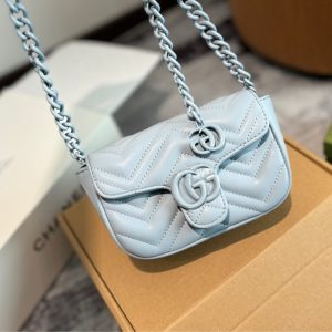 GUCCI GG MARMONT BELT BAG PALE BLUE 16CM 699757 UM8KV 4928