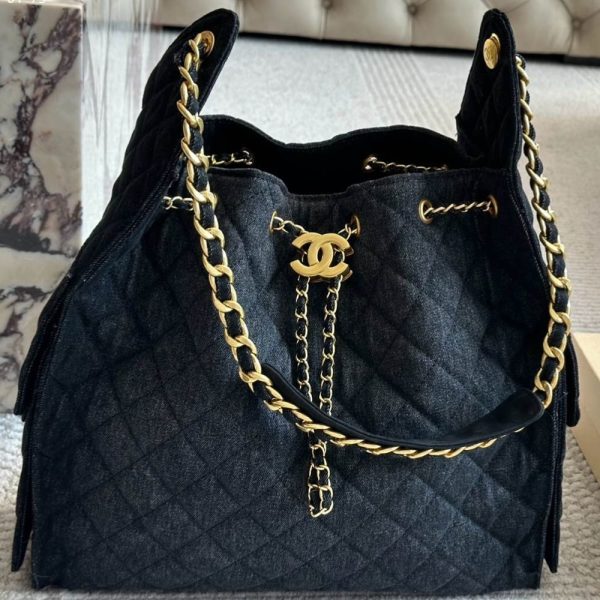 CHANEL HOBO BAG SS25 DENIM BRUSHED BLACK 35CM