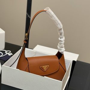 PRADA TRIANGLE LOGO SHOULDER BAG CARAMEL 24CM