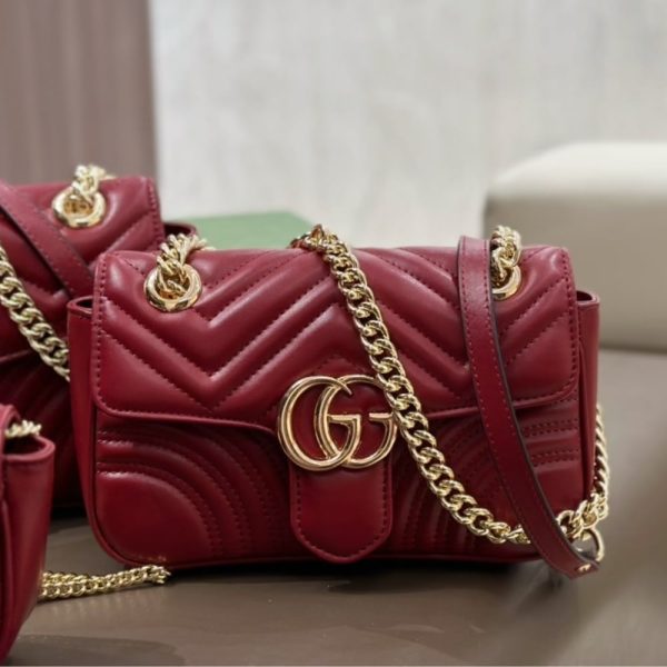 GUCCI GG MARMONT MINI SHOULDER BAG ROSSO ANCORA 16CM 443497 AADPJ 6207