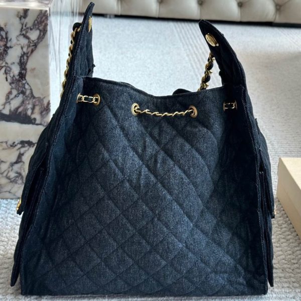 CHANEL HOBO BAG SS25 DENIM BRUSHED BLACK 35CM