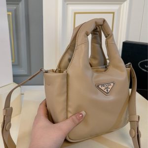 PRADA PADDED SOFT LEATHER BAG DESERT BEIGE 19CM 1BA359 2DYI F0F24 V OVO