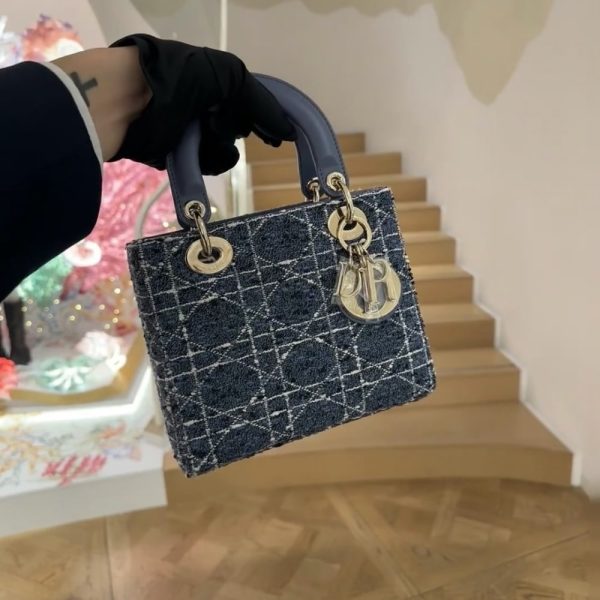 DIOR SMALL LADY DIOR MY ABCDIOR BAG DENIM TWEED BLUE 20CM M0538OTKV M911