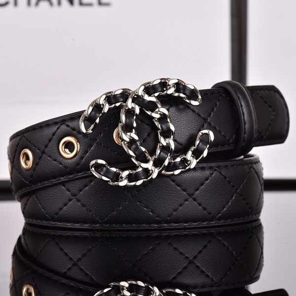 CHANEL CC BELT SILVER CHAIN AND BLACK LEATHER 28MM