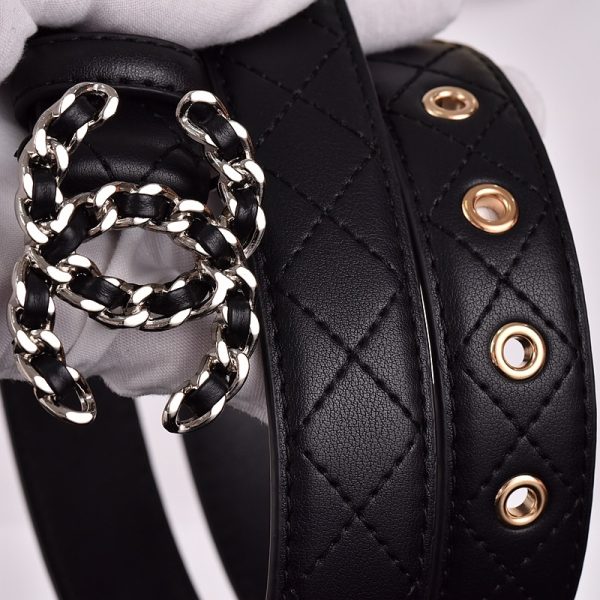 CHANEL CC BELT SILVER CHAIN AND BLACK LEATHER 28MM