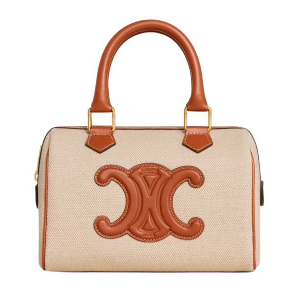 CELINE  SMALL BOSTON CUIR TRIOMPHE IN TEXTILE AND CALFSKIN TAN