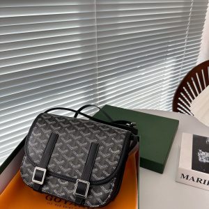 GOYARD GOYARDINE BELVEDERE PM MESSENGER BAG BLACK 21CM