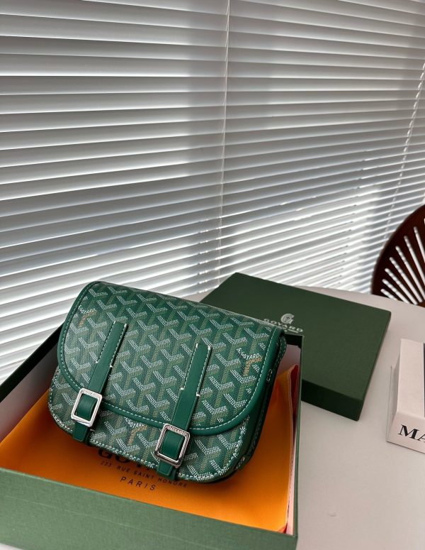 GOYARD GOYARDINE BELVEDERE PM MESSENGER BAG GREEN 21CM